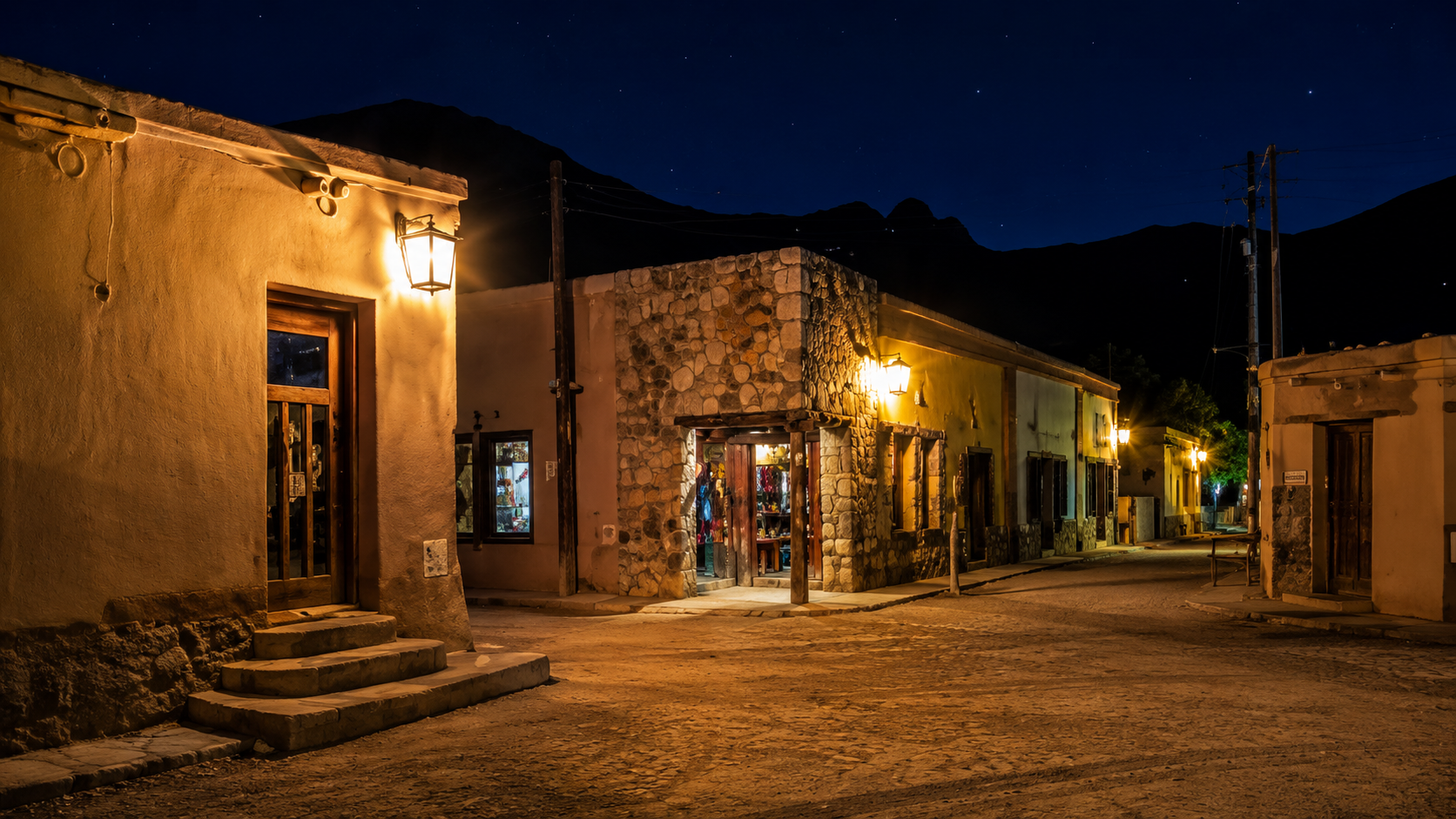 Arquitectura tradicional de Purmamarca al caer la noche