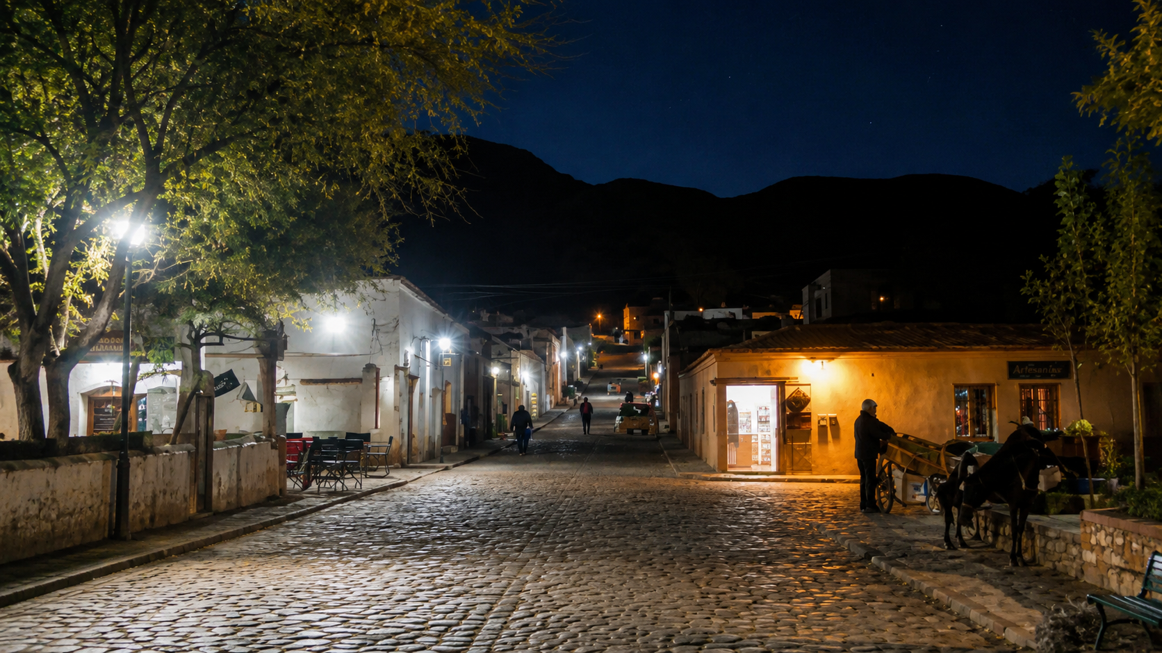 Calles tranquilas de Purmamarca durante la noche