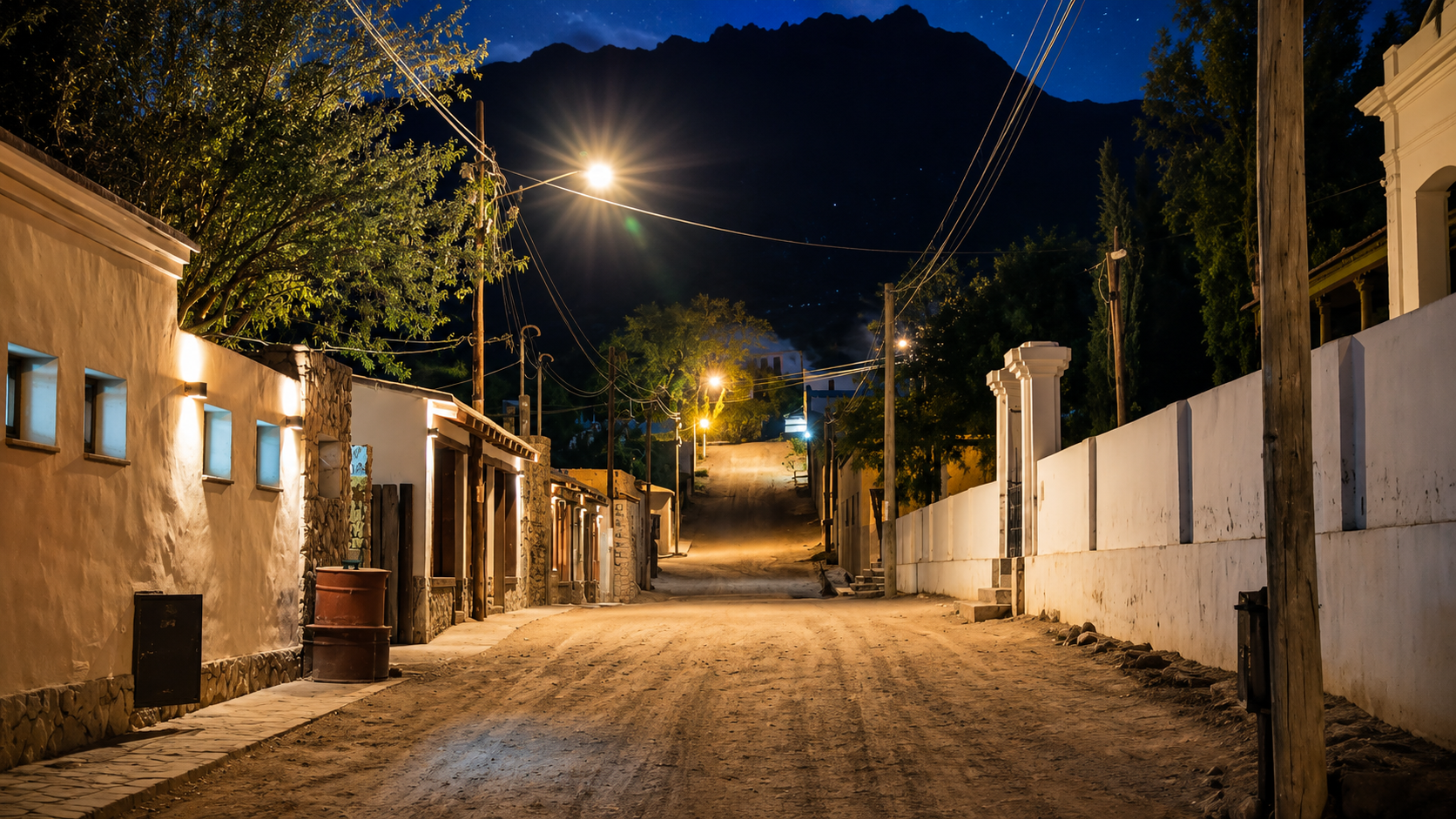 Calle iluminada bajo el cielo nocturno de Purmamarca